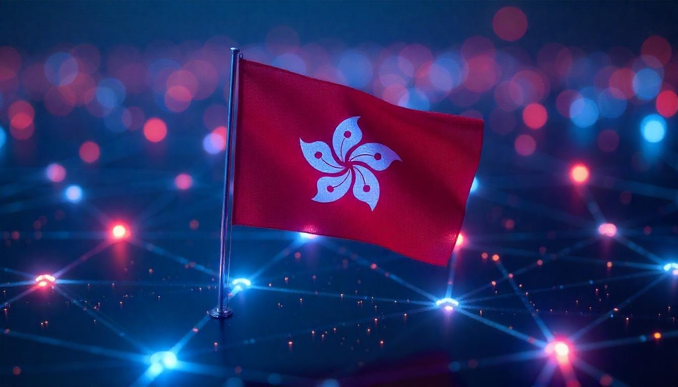 Hong Kong testa Chainlink em projeto-piloto de CBDC 1 Bandeira de Hong Kong na blockchain. Imagem: IA.