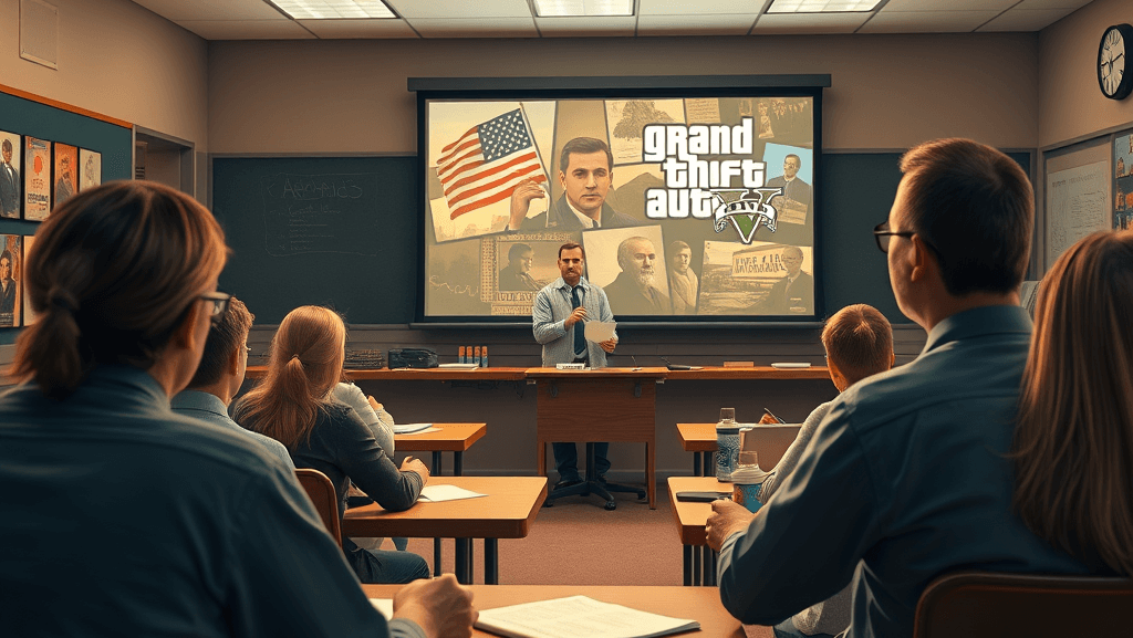 Universidade dos EUA vai ensinar história americana com GTA 1 Curso usa GTA para ensinar história dos EUA. imagem: IA
