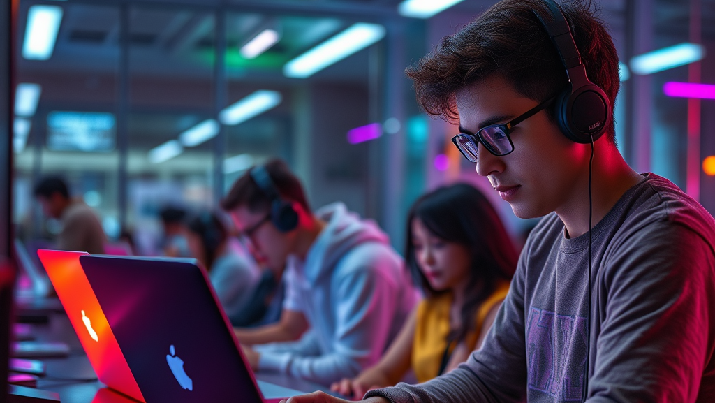 6 cursos gratuitos de tecnologia para acelerar sua carreira 1 Estudantes participando de cursos gratuitos de tecnologia em ambiente digital.