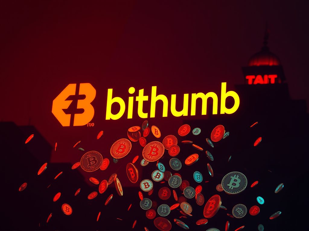 Tela de negociação de Bitcoin com forte queda após erro da Bithumb