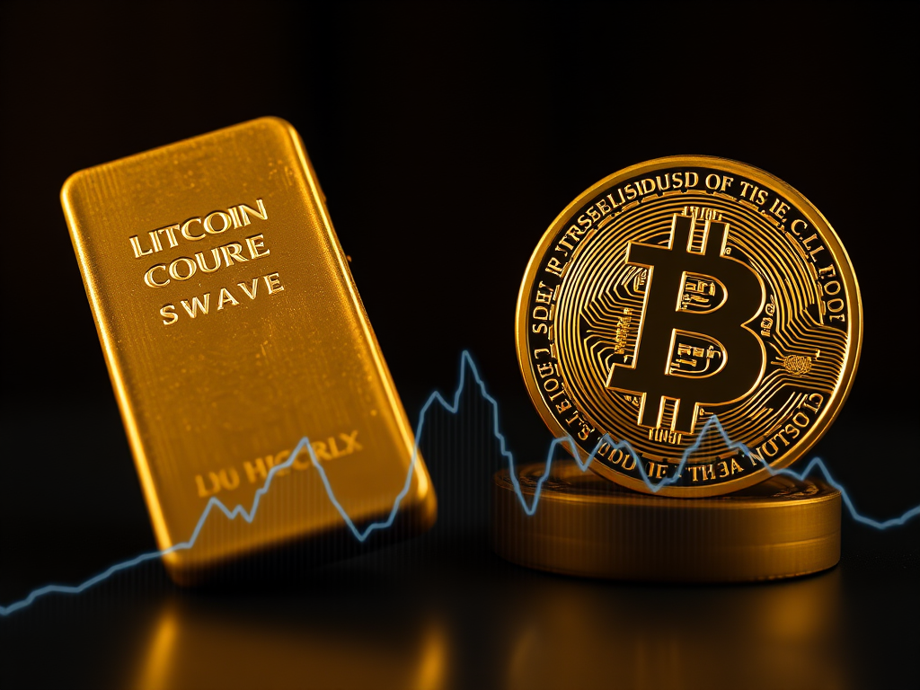 Ouro perde posto de porto seguro após superar Bitcoin em risco 1 Ouro e Bitcoin lado a lado com gráfico de volatilidade