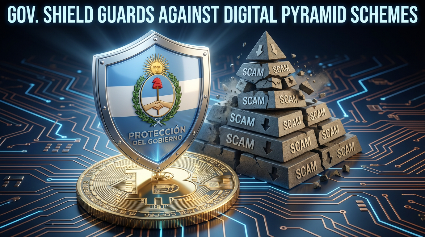 Argentina declara guerra contra fraudes com criptomoedas 1 Escudo do governo argentino protegendo criptomoedas de esquemas de pirâmide financeira