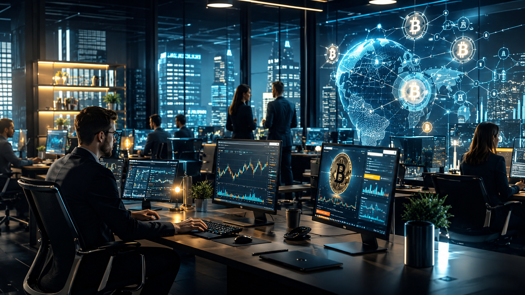 Empresas de criptomoedas abrem vagas remotas e presenciais para profissionais brasileiros 1 Profissional analisando oportunidades de emprego no mercado de criptomoedas em ambiente corporativo moderno.