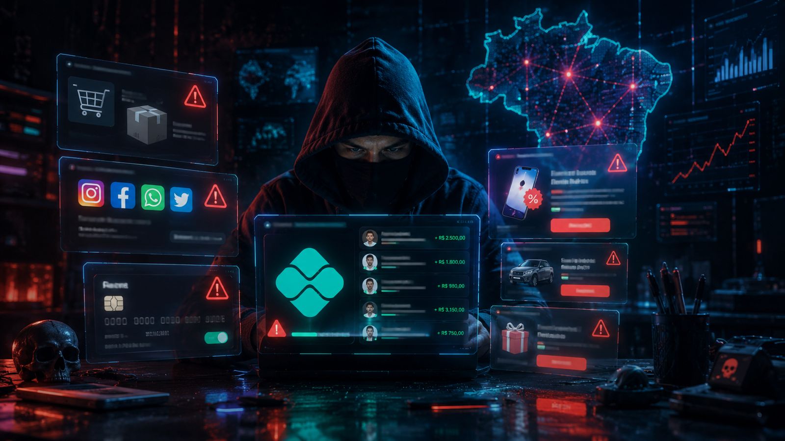 Golpes online utilizando Pix e marcas conhecidas para enganar consumidores brasileiros.