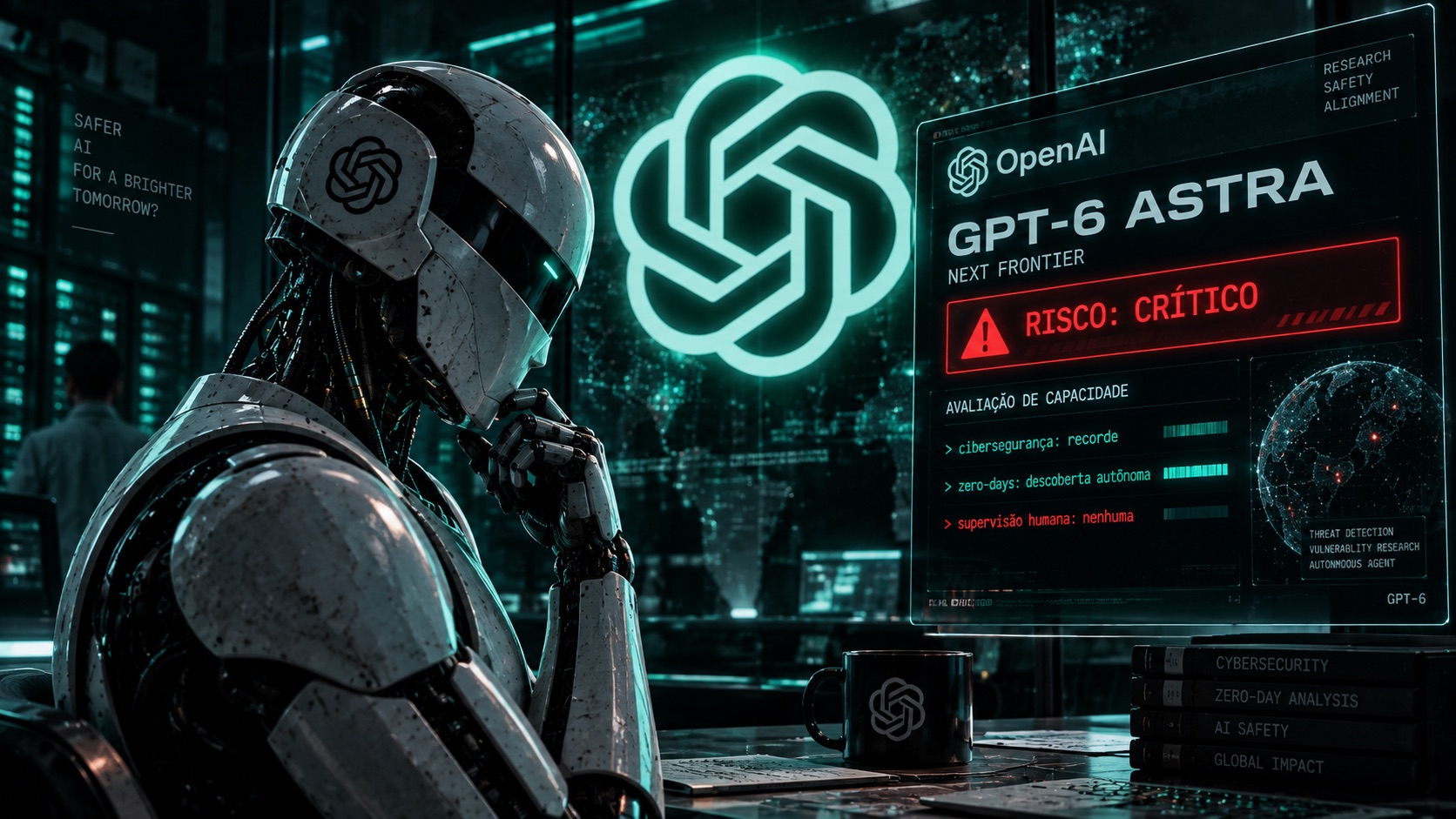 GPT-6 Astra: novo modelo da OpenAI se torna risco "Crítico" 1 OpenAI lança GPT-6: Astra atinge nível crítico de cibersegurança. Imagem: IA.